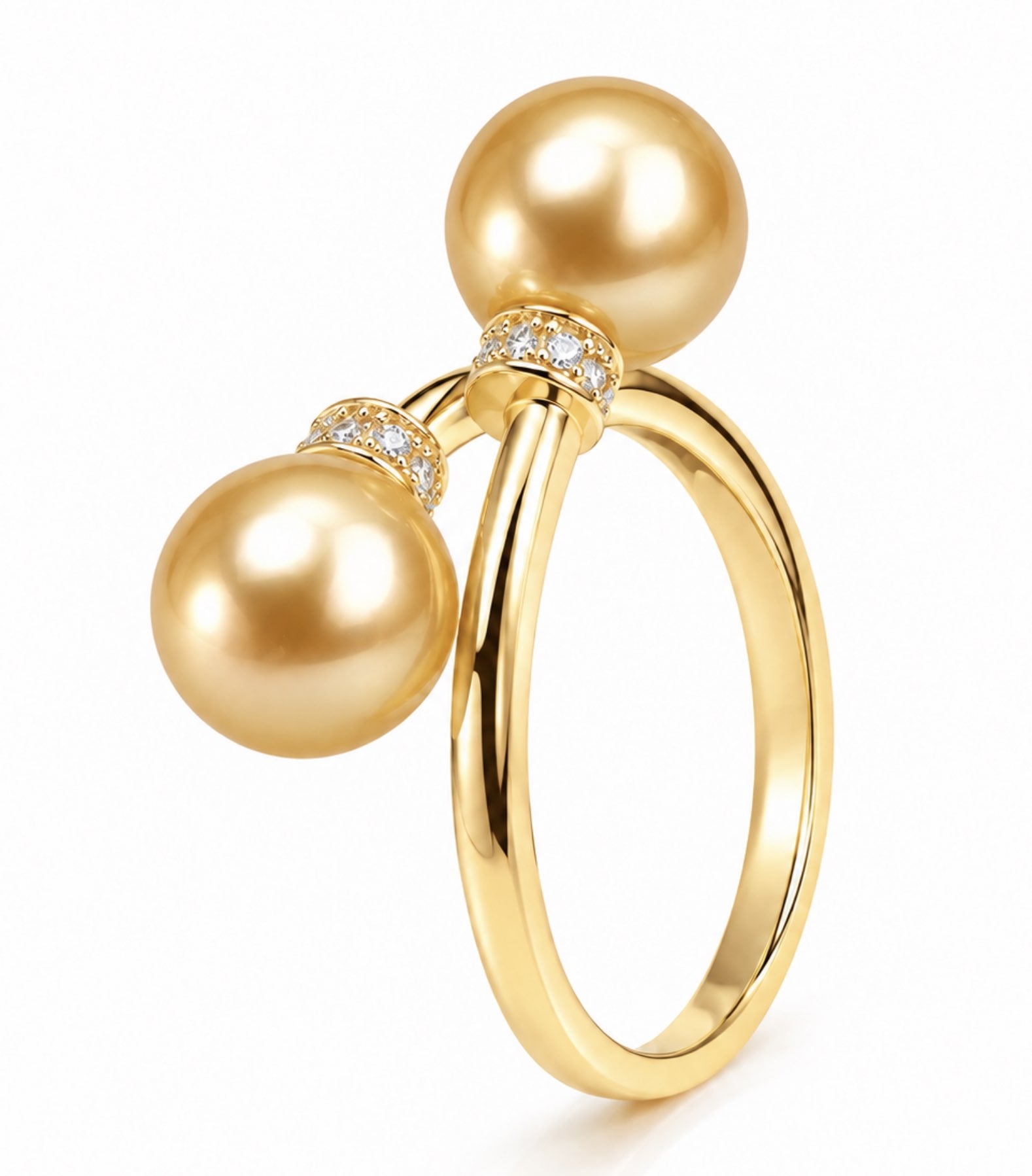 Luxury South Sea Pearl & 0.26ct Diamond Double Pearl Ring in 14K or 18K Gold